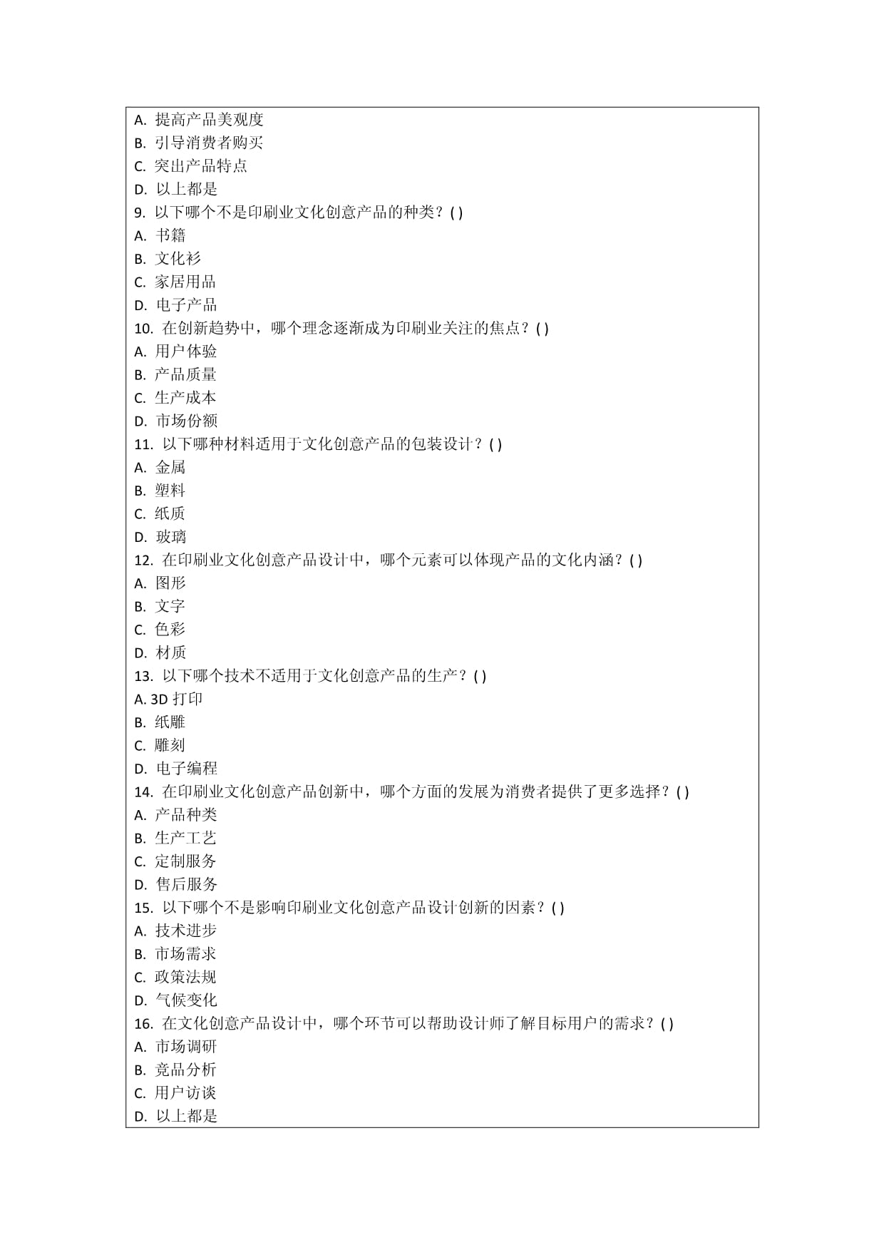 印刷业文化创意产品设计与创新趋势分析考核试卷