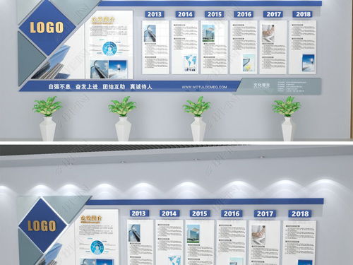 蓝色创意企业文化墙照片墙公司简介墙图片 设计效果图下载