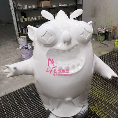 玻璃钢工厂定制 奶茶店茶力小怪兽玻璃钢形象雕塑 卡通公仔雕塑摆件